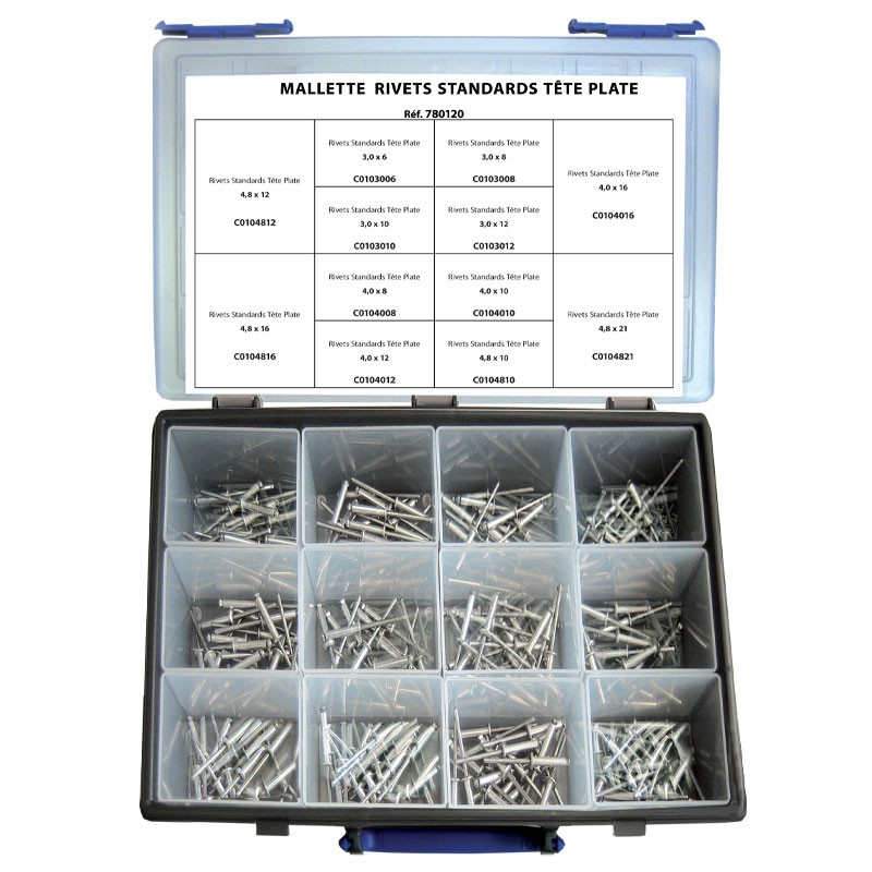 Mallette 1020 rivets standards alu/acier tête plate