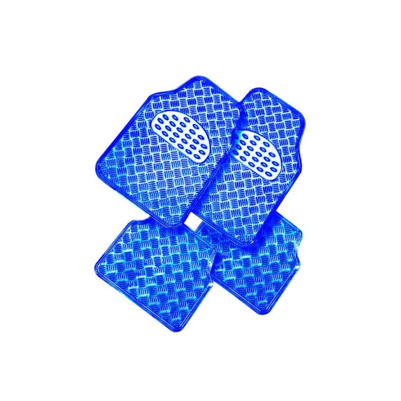 Jeu de 4 tapis auto PVC effet métallisé - Bleu