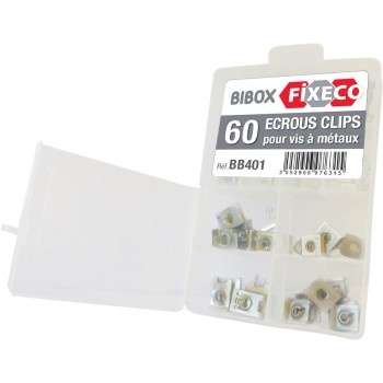 Coffret 60 ecrous clips pour vis à métaux