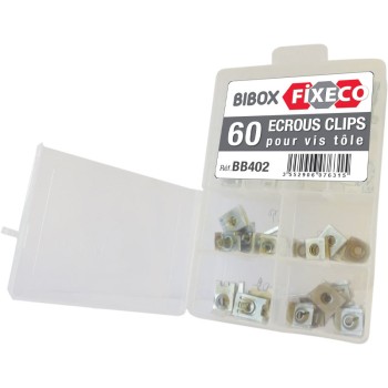 Coffret 60 ecrous clips pour vis tôle