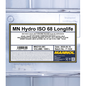 MANNOL Hydro HV ISO 68 1000L
