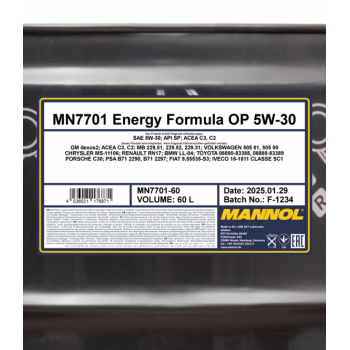 MANNOL 7701 O.E.M. SAE 5W30 C2/C3 60L