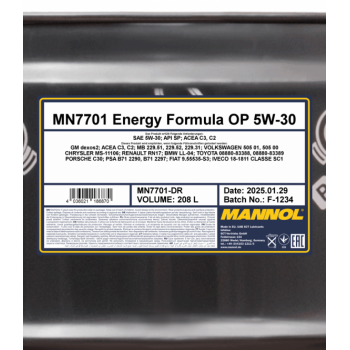 MANNOL 7701 O.E.M. SAE 5W30 C2/C3 208L