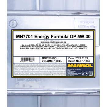 MANNOL 7701 O.E.M. SAE 5W30 C2/C3 1000L