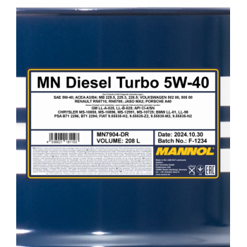  MANNOL 7904 DIESEL TURBO 5W-40 208L