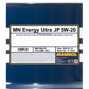  MANNOL 7906 ENERGY ULTRA JP SAE 5W-20 208L