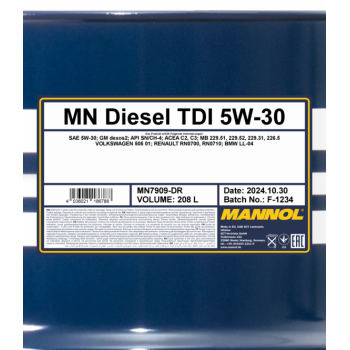 MANNOL 7909 Diesel TDI SAE 5W-30 C2/C3 API SN/SM/CF 208L