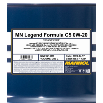 MANNOL LEGEND FORMULA C5 0W-20 208L