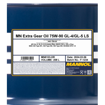 MANNOL EXTRA HUILE DE TRANSMISSION 75W-90 GL-5 208L