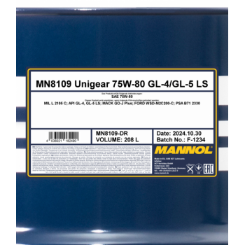  MANNOL 8109 Unigear 75W-80 GL-4/GL-5 LS 208L