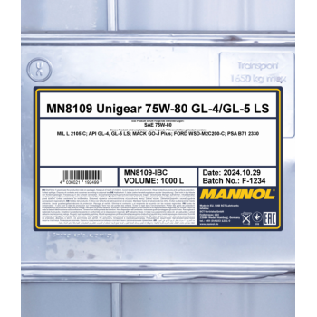 MANNOL 8109 Unigear 75W-80 GL-4/GL-5 LS 1000L