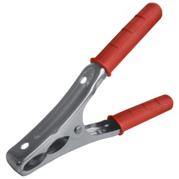 Pince de batterie tôle acier zingué avec manchon rouge 180A 25mm2